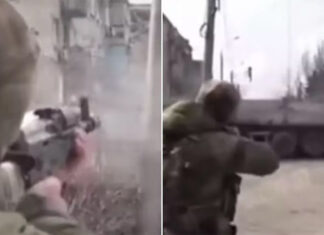 Filmare virala cu luptatori ceceni care trag intr-un semafor Soldati ceceni